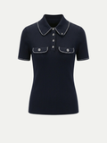 Monaco Navy Crystal Polo Top