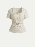 Cannes Sequin Pearl Tweed Top
