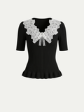 Monaco Lace Collar Peplum Top